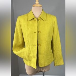 Vintage Jones New York Chartreuse Yellow Wool Nylon Short Blazer Jacket 4